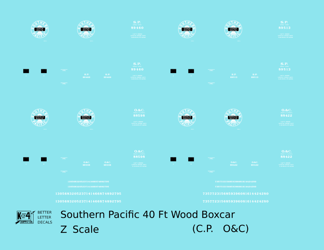 Oregon and California 40 Ft Wood Boxcar White Southern Pacific Shasta Route - Decal - Choose Scale