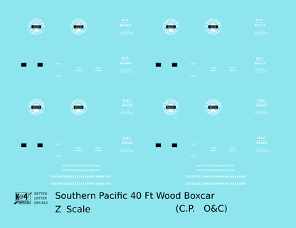 Oregon and California 40 Ft Wood Boxcar White Southern Pacific Shasta Route - Decal - Choose Scale