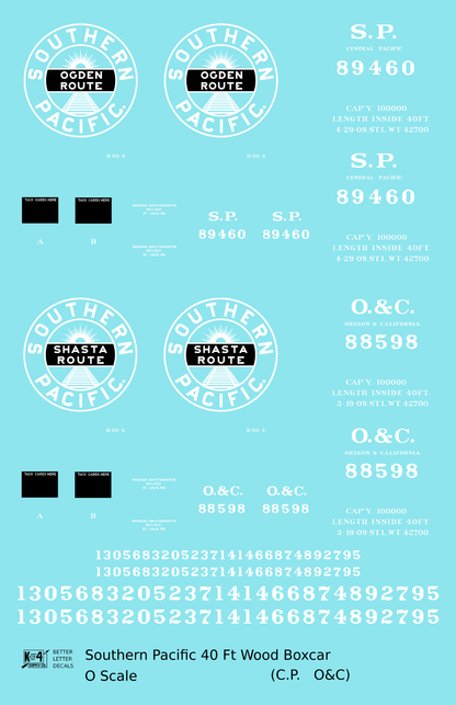 Oregon and California 40 Ft Wood Boxcar White Southern Pacific Shasta Route - Decal - Choose Scale
