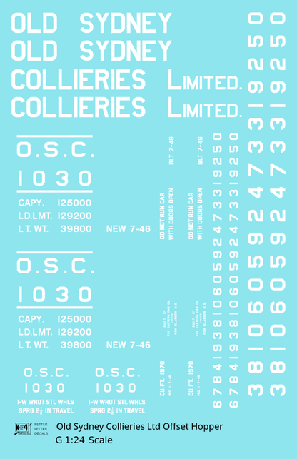Old Sydney Collieries Ltd Offset Twin Hopper White Nova Scotia - Decal - Choose Scale