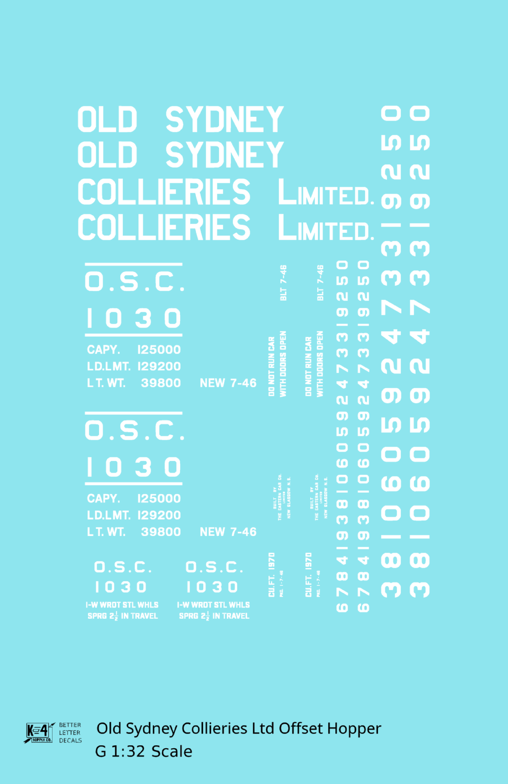 Old Sydney Collieries Ltd Offset Twin Hopper White Nova Scotia - Decal - Choose Scale