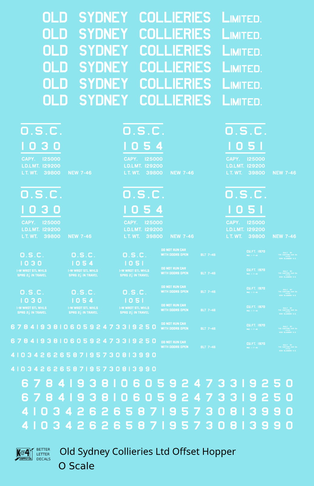 Old Sydney Collieries Ltd Offset Twin Hopper White Nova Scotia - Decal Sheet