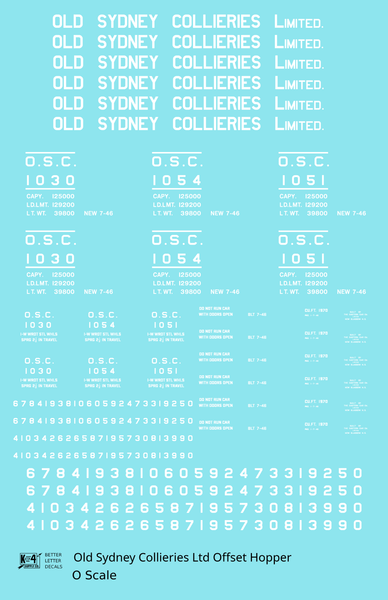 Old Sydney Collieries Ltd Offset Twin Hopper White Nova Scotia - Decal Sheet