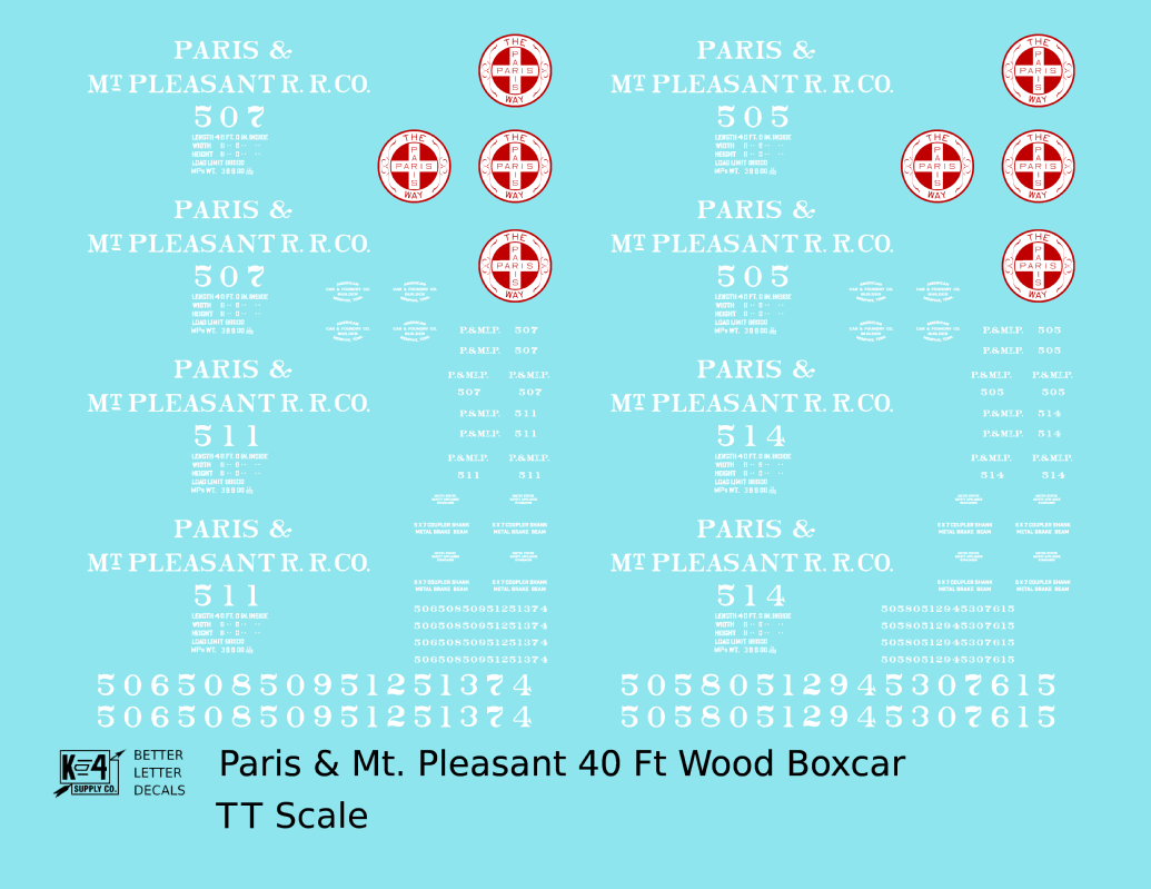 Paris and Mt Pleasant Railroad 40 Ft Wood Boxcar White and Red Texas