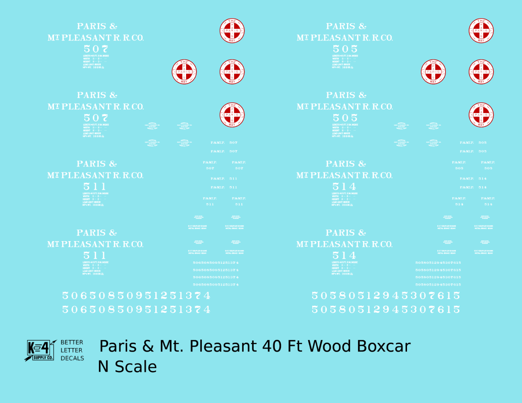 Paris and Mt Pleasant Railroad 40 Ft Wood Boxcar White and Red Texas