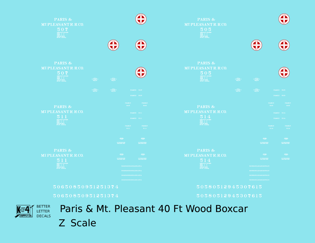 Paris and Mt Pleasant Railroad 40 Ft Wood Boxcar White and Red Texas