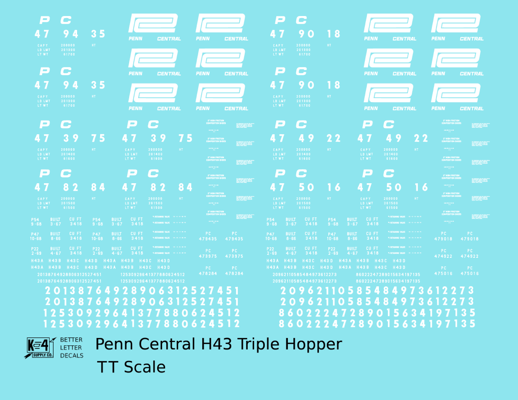 Penn Central H43 Triple Hopper White