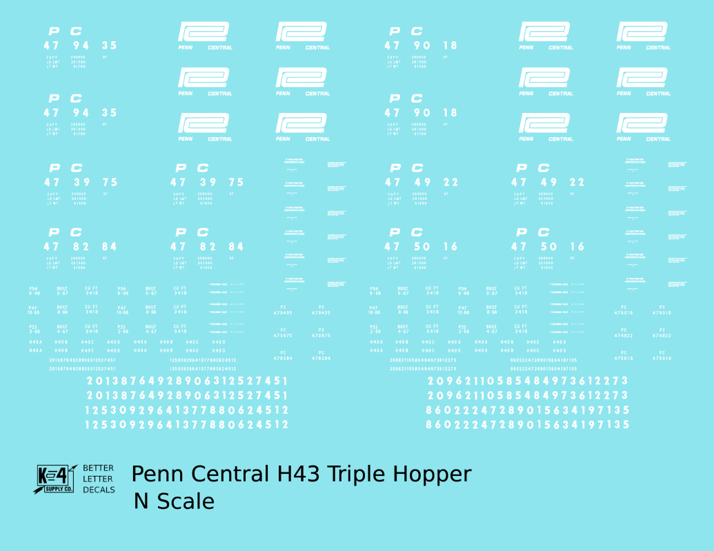 Penn Central H43 Triple Hopper White
