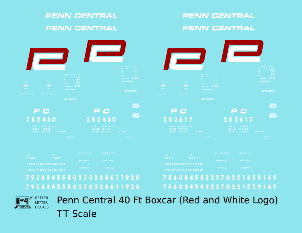 Penn Central 40 Ft Boxcar Red and White Heralds
