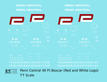 Penn Central 40 Ft Boxcar Red and White Heralds