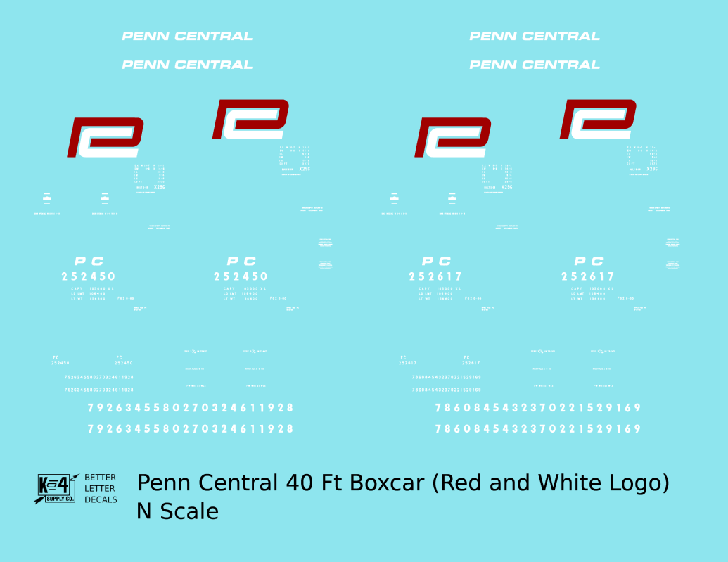 Penn Central 40 Ft Boxcar Red and White Heralds
