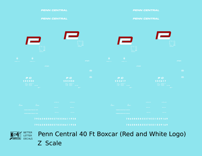 Penn Central 40 Ft Boxcar Red and White Heralds