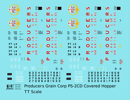 Producers Grain Corp Amarillo Texas PS2-CD Covered Hopper Red, Yellow and White