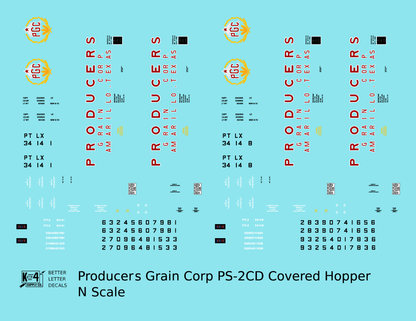 Producers Grain Corp Amarillo Texas PS2-CD Covered Hopper Red, Yellow and White