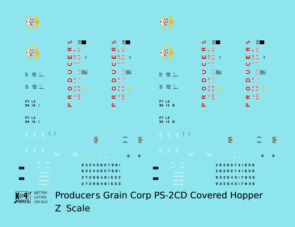 Producers Grain Corp Amarillo Texas PS2-CD Covered Hopper Red, Yellow and White