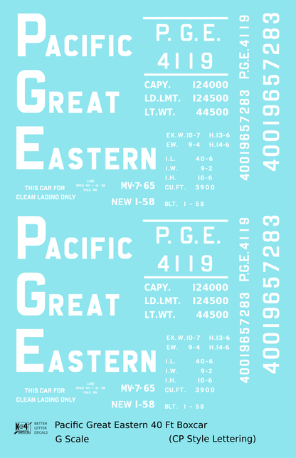Pacific Great Eastern 40 Ft Boxcar White CP Style Lettering