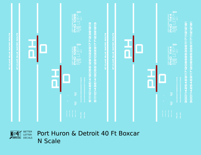 Port Huron and Detroit 40 Ft Steel Boxcar White and Red