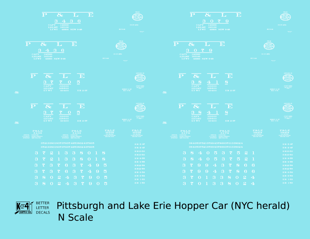 Pittsburgh and Lake Erie 55, 70 Ton Hopper Car White New York Central