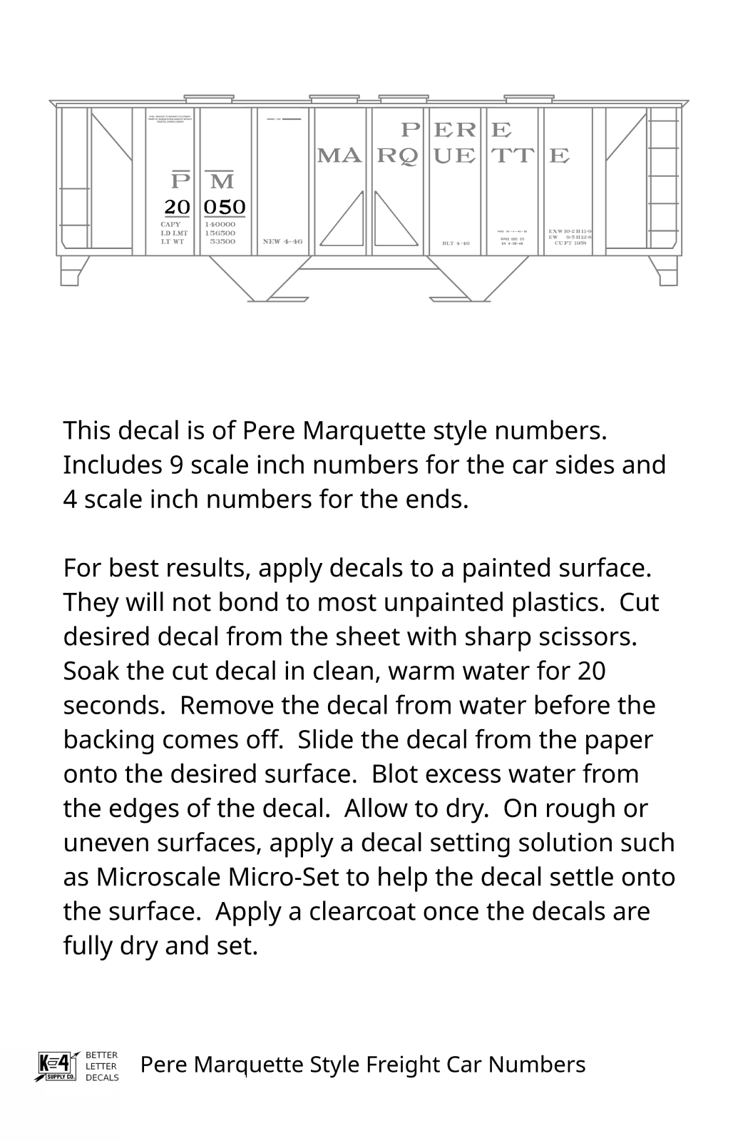 Pere Marquette Style Numbers  White 9 and 4 Inch Renumber