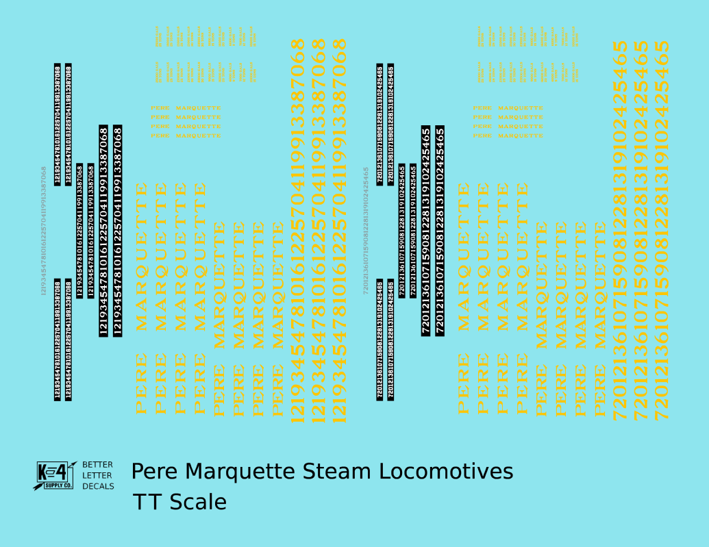 Pere Marquette Steam Locomotive Dulux Gold  - Decal - Choose Scale