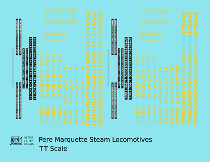 Pere Marquette Steam Locomotive Dulux Gold  - Decal - Choose Scale