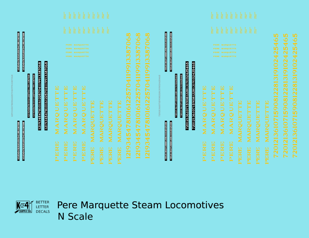 Pere Marquette Steam Locomotive Dulux Gold  - Decal - Choose Scale