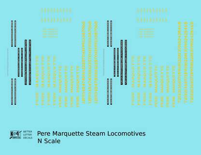 Pere Marquette Steam Locomotive Dulux Gold  - Decal - Choose Scale