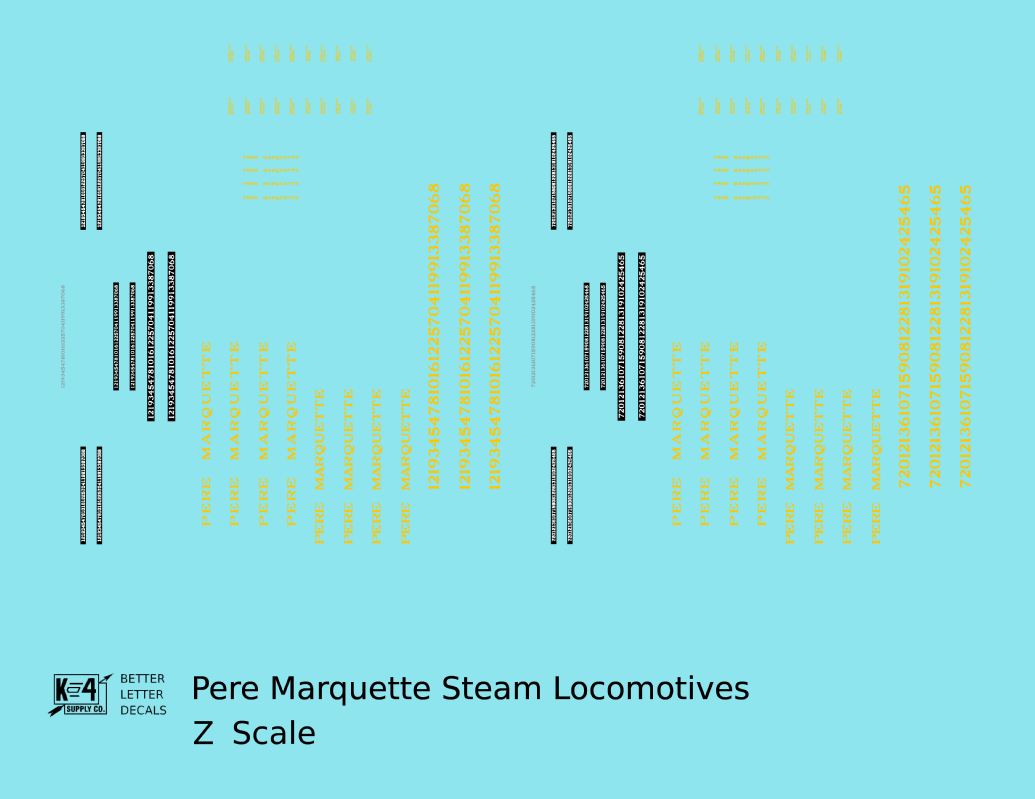 Pere Marquette Steam Locomotive Dulux Gold  - Decal - Choose Scale