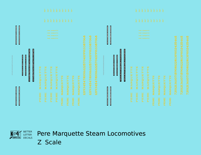 Pere Marquette Steam Locomotive Dulux Gold  - Decal - Choose Scale