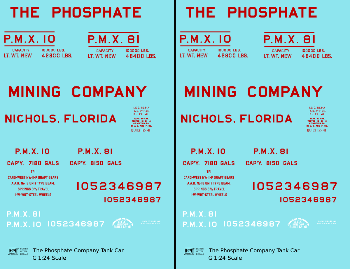 The Phosphate Mining Company Tank Car Red and White Nichols, Florida