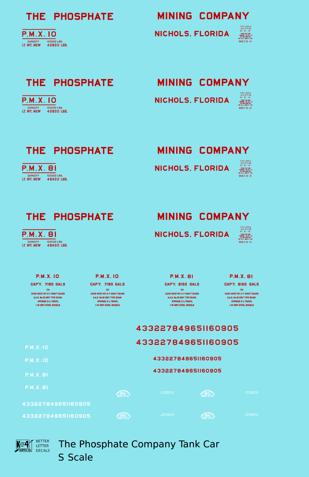 The Phosphate Mining Company Tank Car Red and White Nichols, Florida
