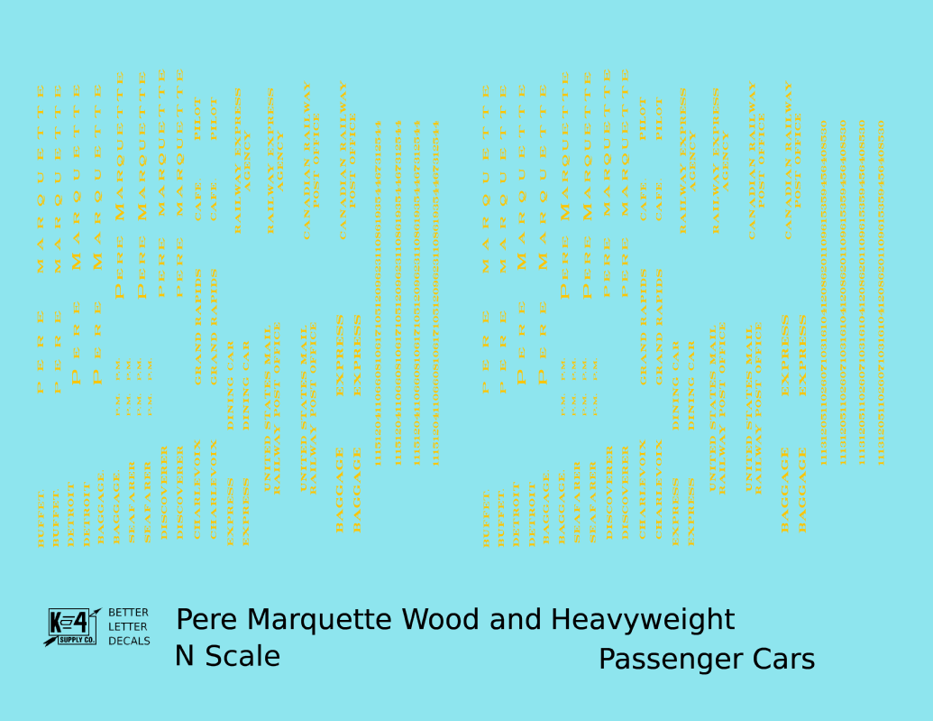 Pere Marquette Heavyweight Passenger Cars Dulux Gold  - Decal - Choose Scale