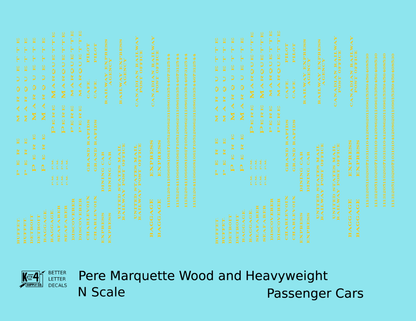 Pere Marquette Heavyweight Passenger Cars Dulux Gold  - Decal - Choose Scale