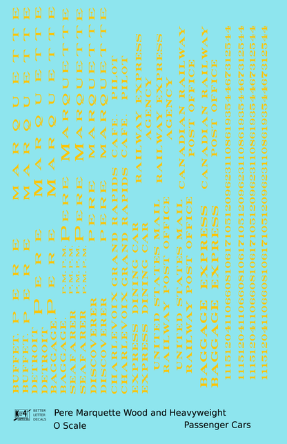 Pere Marquette Heavyweight Passenger Cars Dulux Gold  - Decal Sheet