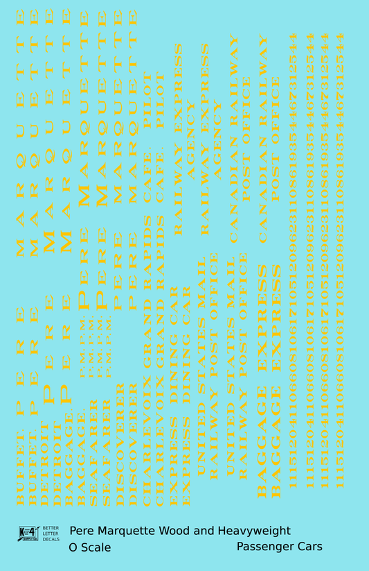 Pere Marquette Heavyweight Passenger Cars Dulux Gold  - Decal Sheet