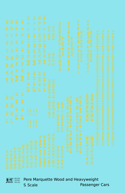 Pere Marquette Heavyweight Passenger Cars Dulux Gold  - Decal - Choose Scale