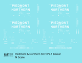 Piedmont & Northern 50 Ft PS1 Boxcar White  - Decal - Choose Scale
