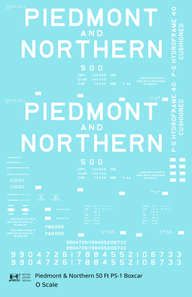 Piedmont & Northern 50 Ft PS1 Boxcar White  - Decal Sheet