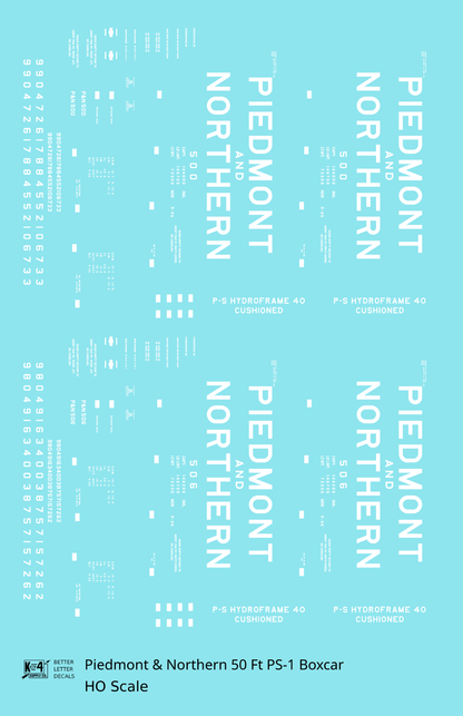 Piedmont & Northern 50 Ft PS1 Boxcar White  - Decal - Choose Scale