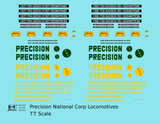 Precision National Corp Diesel Locomotive Yellow and Green  - Decal - Choose Scale