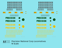 Precision National Corp Diesel Locomotive Yellow and Green  - Decal - Choose Scale