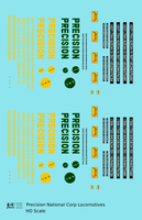 Precision National Corp Diesel Locomotive Yellow and Green  - Decal - Choose Scale