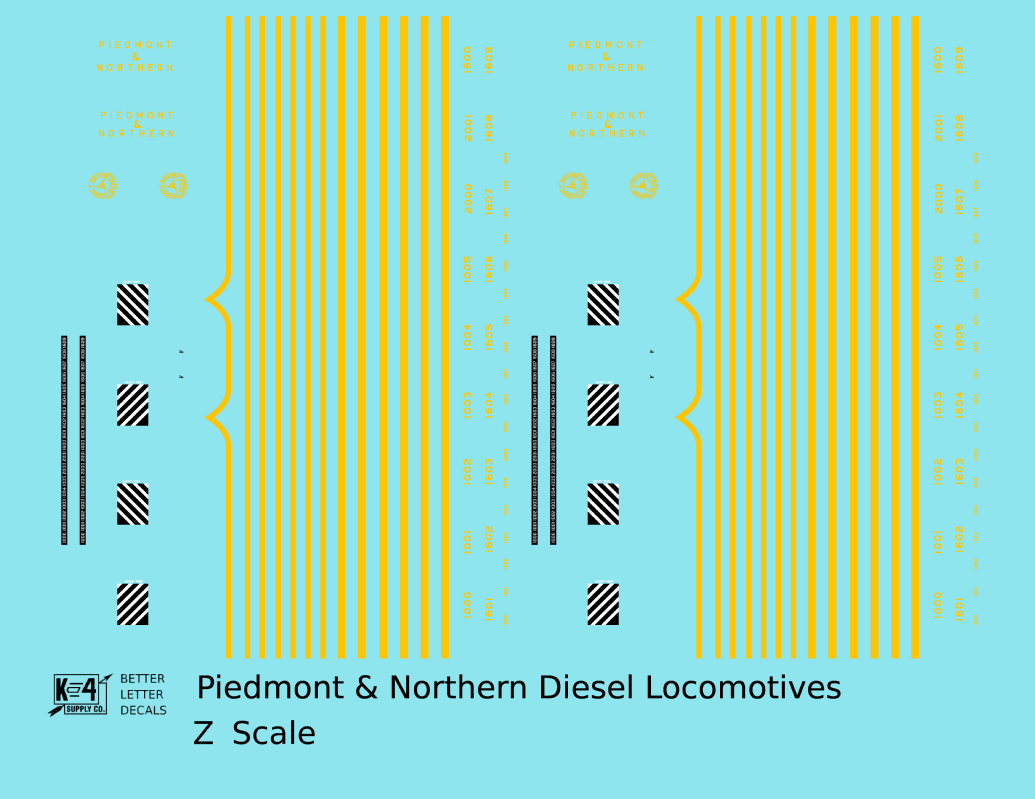 Piedmont and Northern ALCO Hood Diesel Or Switcher Yellow Small Lettering