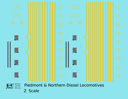 Piedmont and Northern ALCO Hood Diesel Or Switcher Yellow Small Lettering