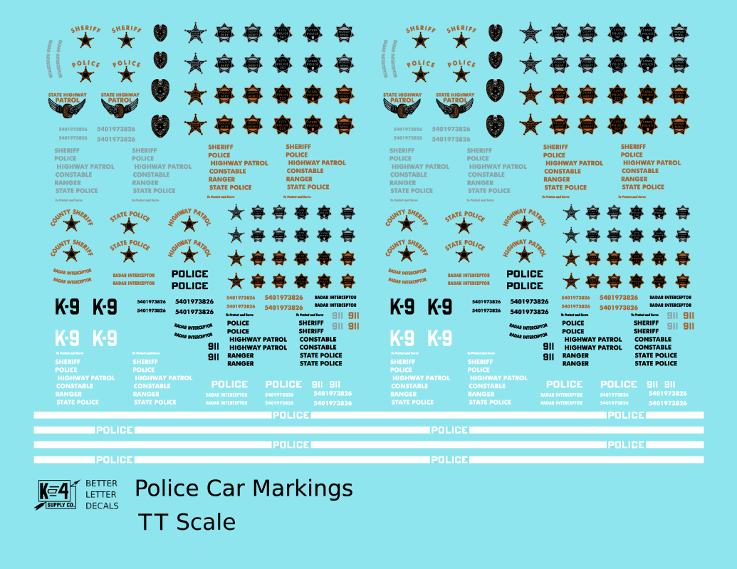 Police Car Markings  Gold, Silver Black and White