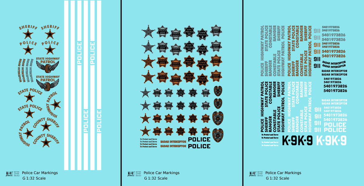 Police Car Markings  Gold, Silver Black and White