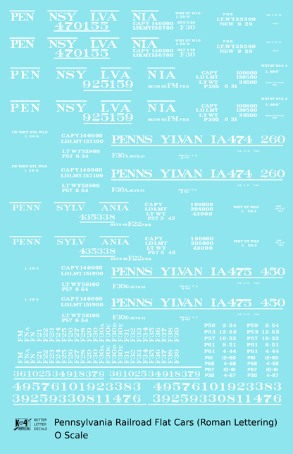 Pennsylvania Railroad F22, FM, F30 Flatcar White Roman Lettering