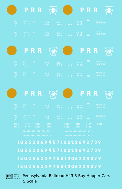 Pennsylvania Railroad PRR H43 3 Bay Hopper White Late Scheme