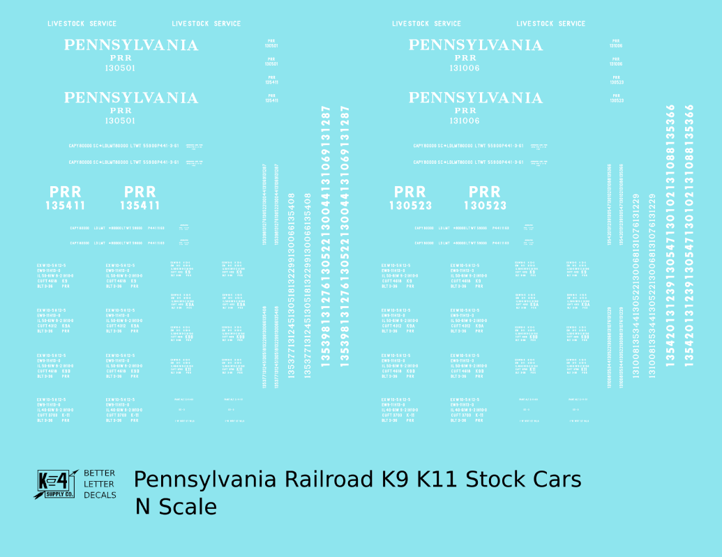 Pennsylvania Railroad K9, K11 Stock Car White