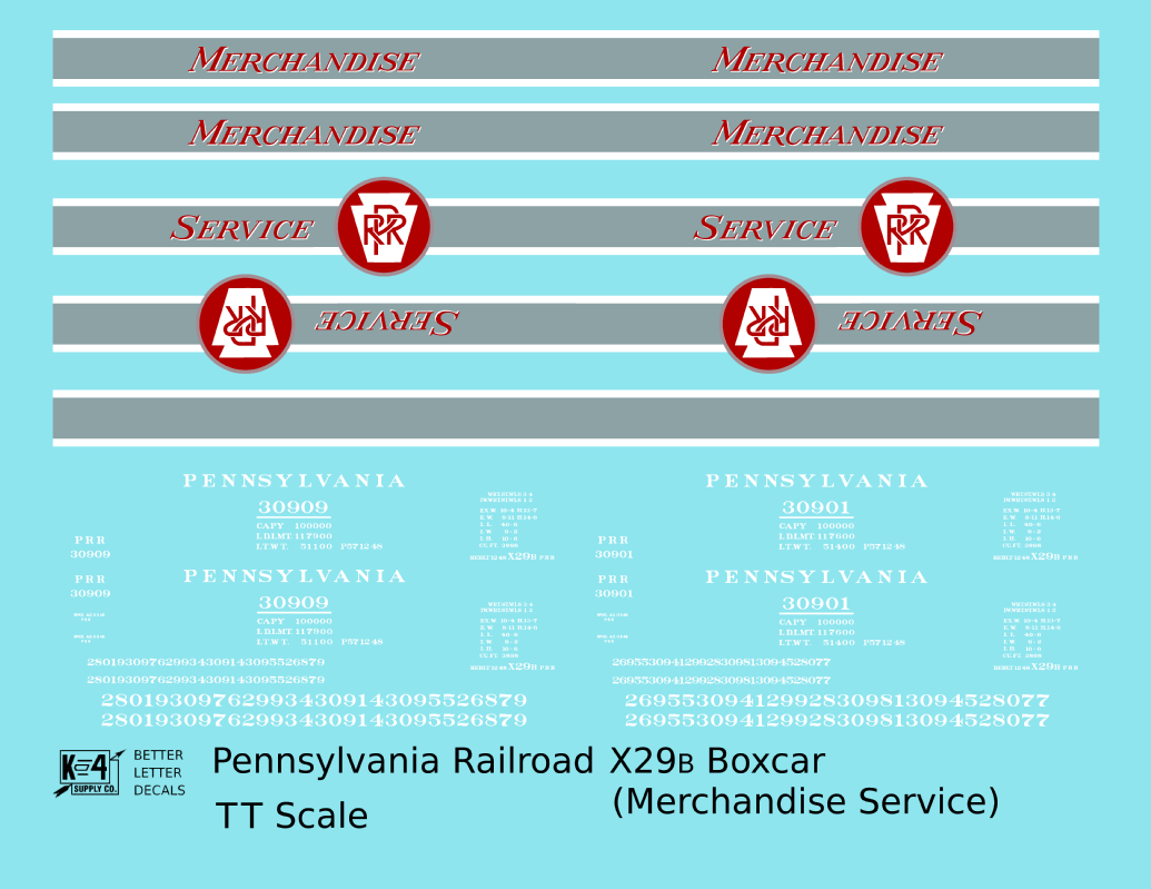 Pennsylvania Railroad 40 Ft Merchandise Service Boxcar Red ,Silver and White